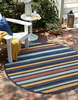 Unique Loom Belize Outdoor Collection Area Rug - Altun (5' 3" Round, Charcoal/ Light Blue)