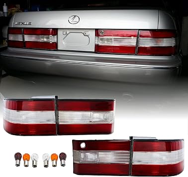 USR 90-94 LS400 Tail Lights - JDM Style Red/Clear Lens Rear Tail Lamps Set Inner + Outer, Left + Right, 4 Pieces Compatible with 1990-1994 Lexus LS400 US Spec Onl