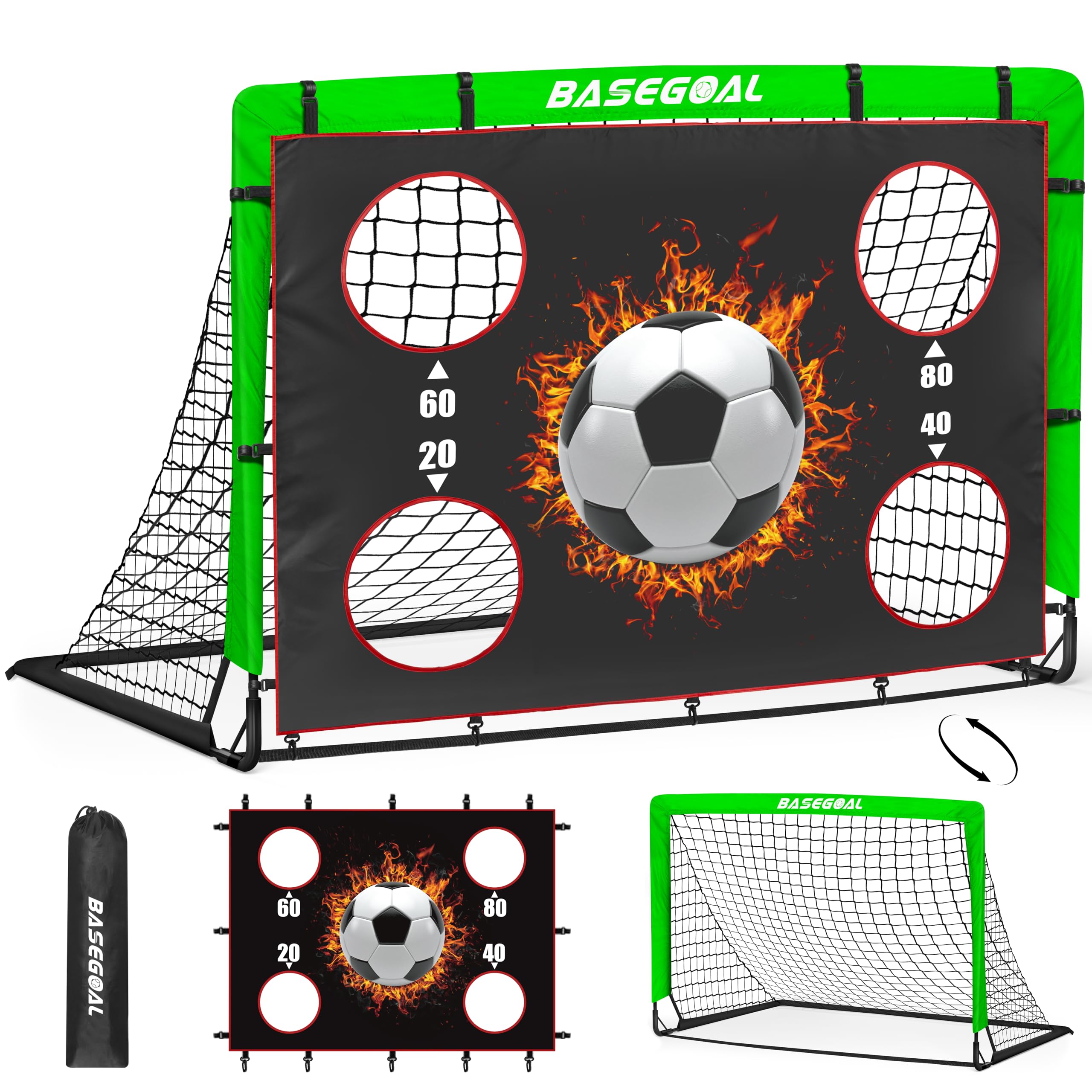 Porte da Calcio per Giardino, Porta da Calcio per 150x120cm, Porticine Da Calcio con Aste In Fibra di Vetro e Reti di Alta Qualità, Bullseye e Borsa per Giardino e Gioco per Interni