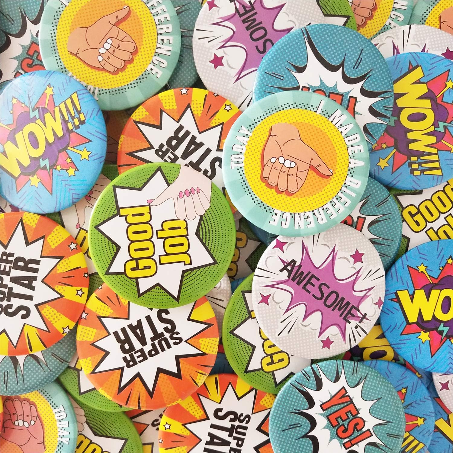60PCS Reward Button Pins - Pinback Buttons Brooch Lapel Printed Positive Word, Recognition Button Round Pins as Incentive, Motivation Awards for Kids, Employees, Students, Co-Workers, 6 Style : Clothing, Shoes & Jewelry