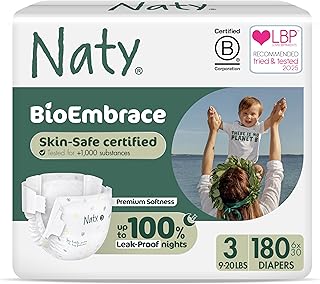 Naty BioEmbrace Baby Diapers Size 3 (9–20 lbs) | 100% Biobased on Skin | Plant-Based Softness | Dermatologically Tested, Super Absorbent | 180 Count The Forest Stewardship Council