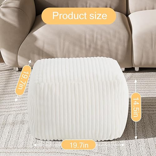 Miniatura 2 de MeMoreCool Puf Otomano Cuadrado Relleno Reposapiés, Puf de Suelo Peludo a Rayas Taburete Reposapiés con Relleno de Trozos de Espuma, Otomano Relleno