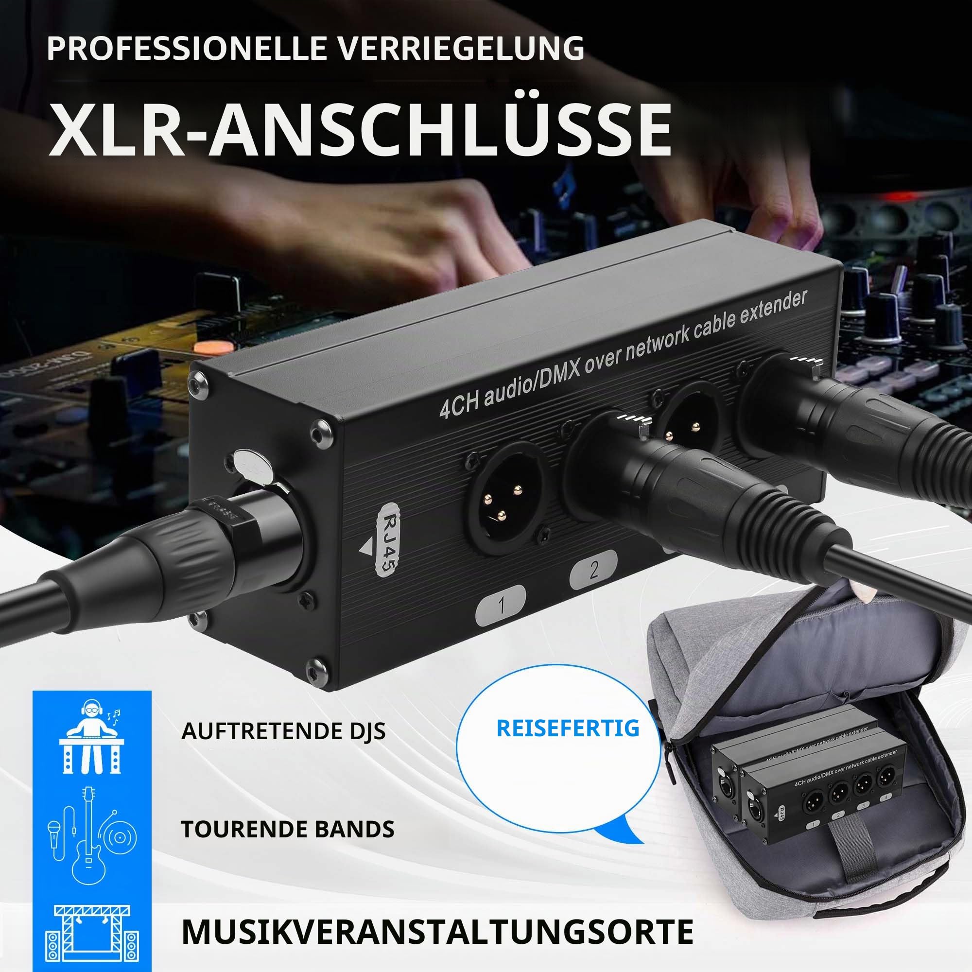 GINTOOYUN 2PCS 4-Kanal DMX XLR zu Ethernet Extender Male zu RJ45 Ethercon Kabel Multi Extender für Bühnenbeleuchtung und Home Recording Studio kompatibel