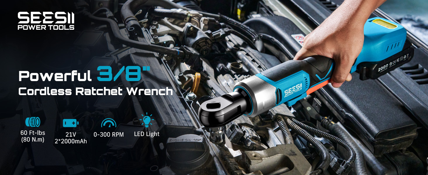 ◼︎6b SEESII 21V Cordless Ratchet Wrench, 60 ft-lbs Electric Ratchet 3/8