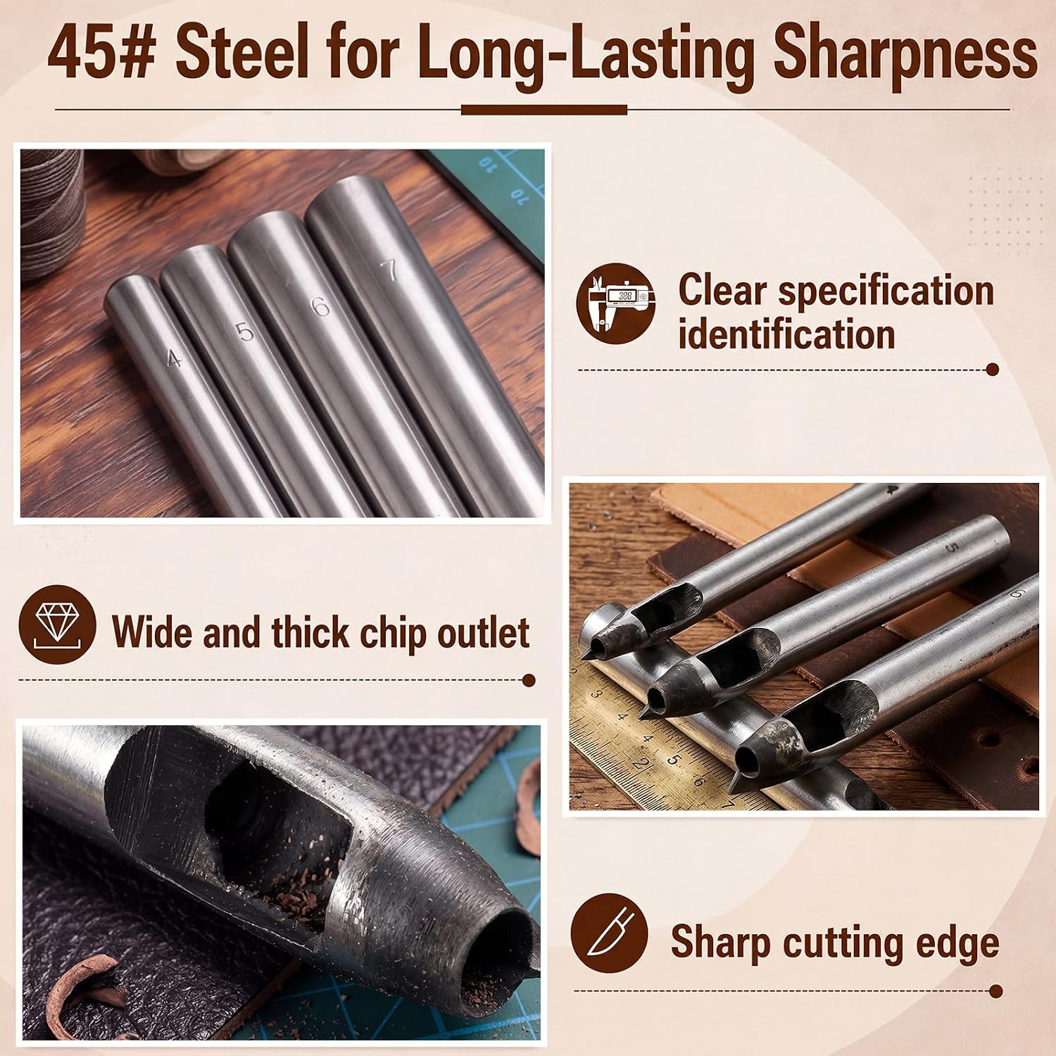 Leather Button Hole Punch, 45# Steel Professional Button Punch Tool Kit for Leather, Fabric, DIY Craft Projects, Beginners & Leatherworkers(5mm)