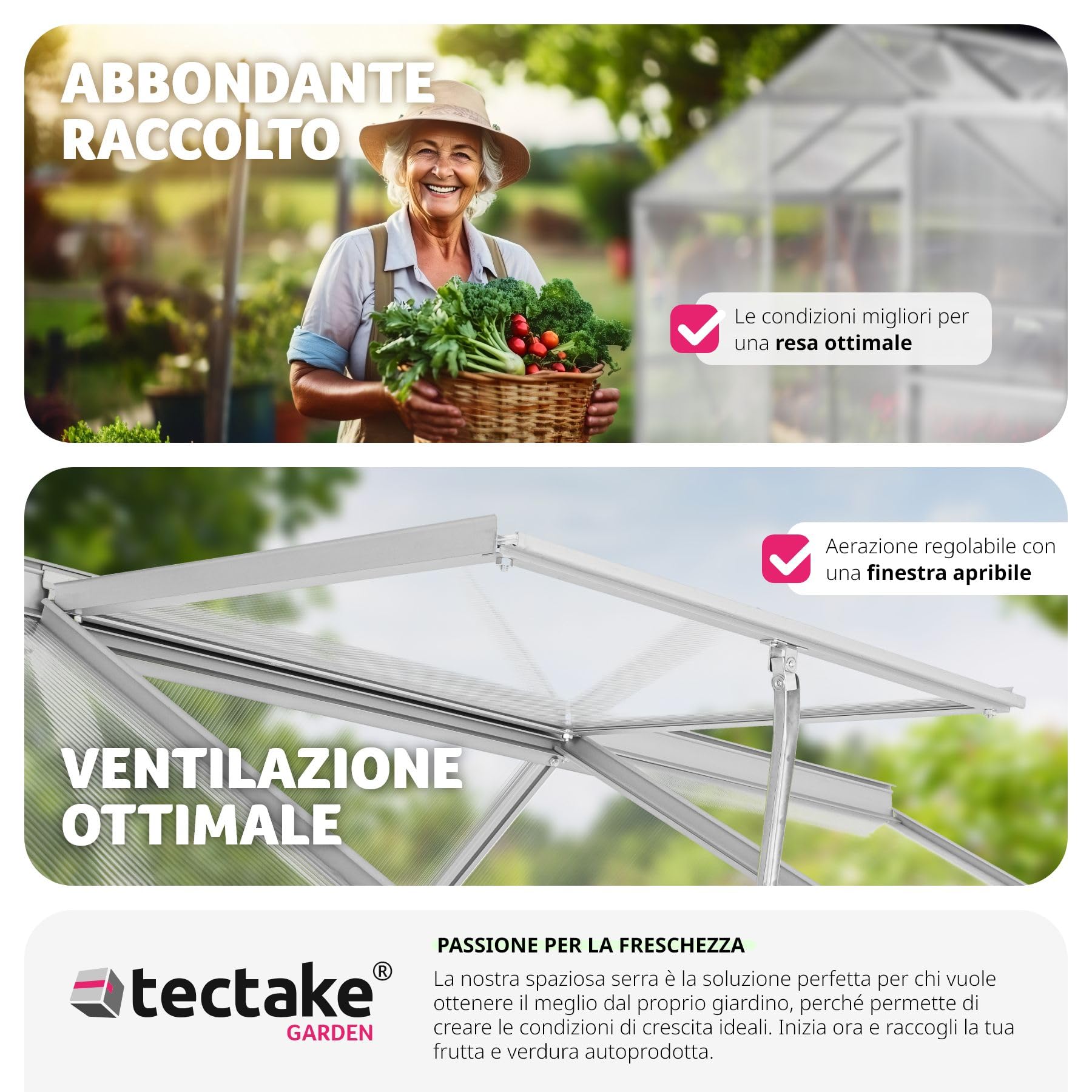 tectake® Serra da Giardino con Telaio in Alluminio Anodizzato, Serra per Orto con Lastre Alveolari Termoisolanti, Serra con Porta Scorrevole, Finestra a Tetto per Ventilazione - 190x185x195 cm