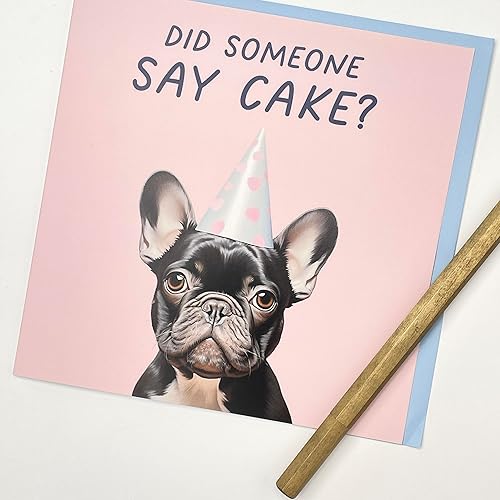 Miniatura 3 de Old English Co. - Tarjeta de cumpleaños de perro para él y ella, con texto en inglés Did Someone Say Cake, bonita tarjeta de cumpleaños de bulldog