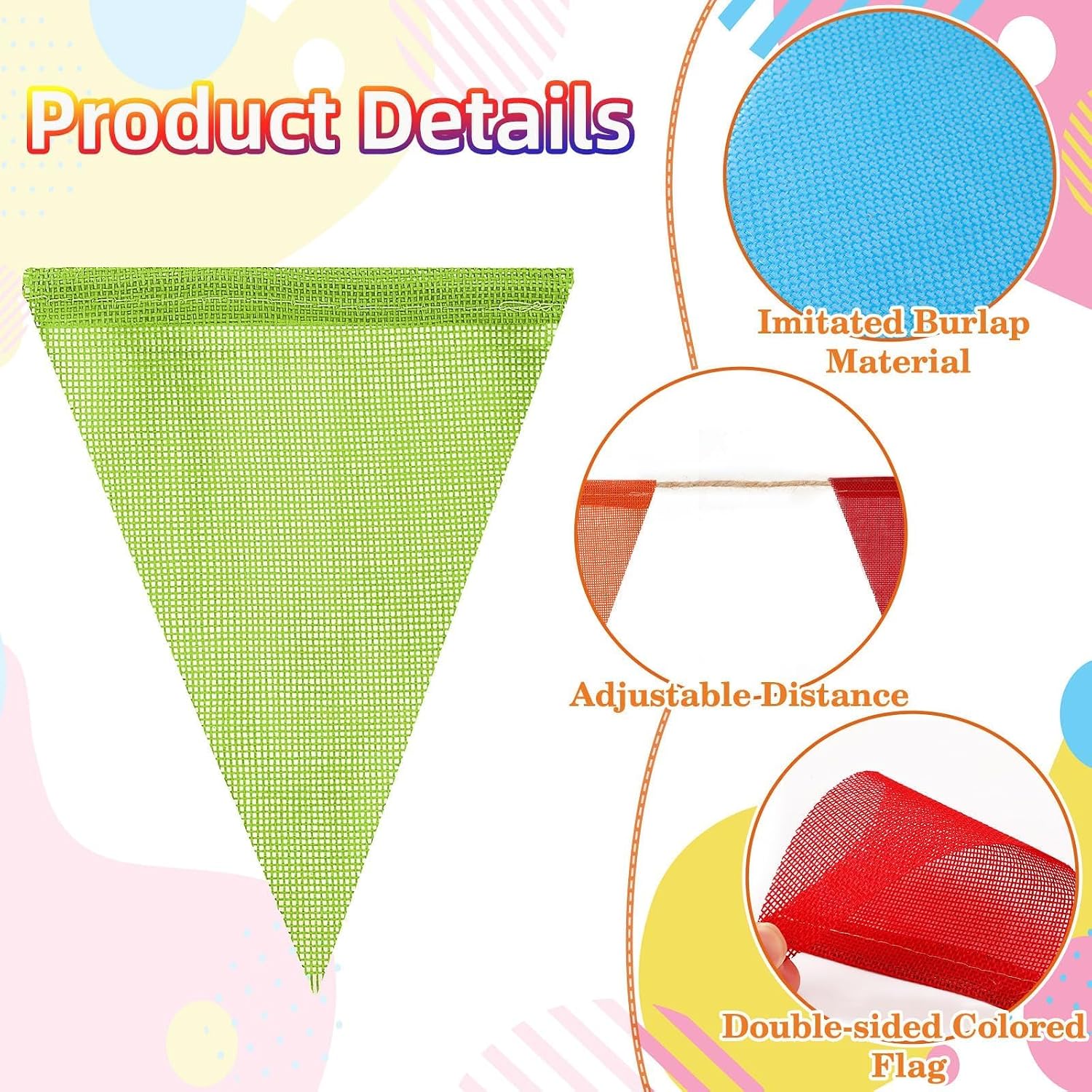 MARFOREVER Imitated Burlap Pennant Banner, 72 ft Rainbow Fabric Triangle Banner Flags Bunting Garland Multicolor Pennant Banners for Birthday Festival Classroom Bridal Outdoor Indoor Party Decorations