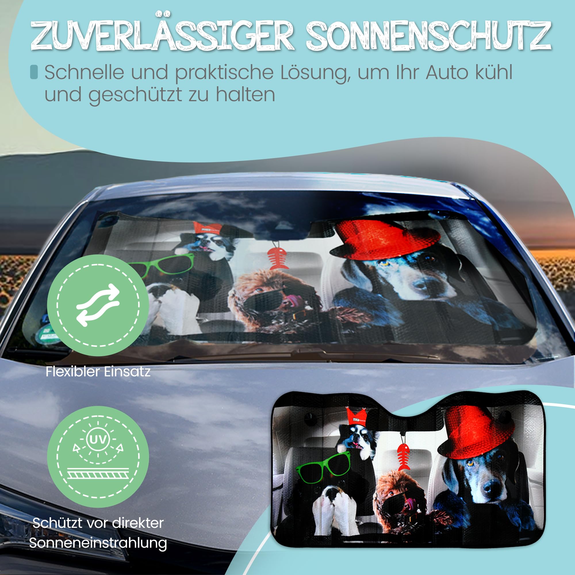 OK Cars Aluminiowa ochrona przed słońcem na przednią szybę samochodu – 130 x 70 cm – ochrona przed wysoką temperaturą samochodu – uniwersalna ochrona przed słońcem – składana szyba przeciwsłoneczna