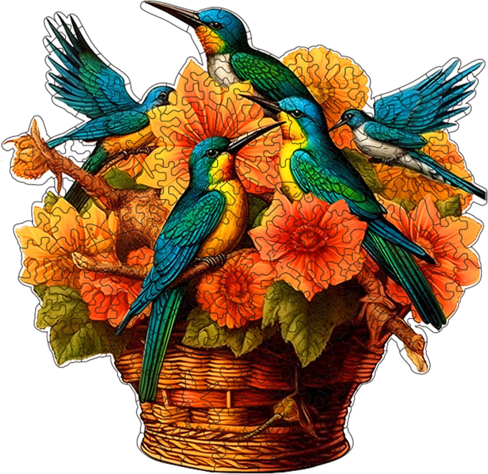 Wooden Jigsaw Puzzles, Flower Birds Wooden Puzzles for Adults with Unique Shape, Great Presents in Wooden Box Packaging - Small 80 Pieces 6.7”x8.7”