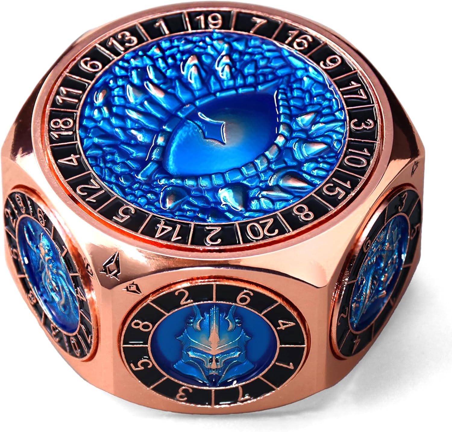ZHOORQI 8-in-1 DND Dice Set – Metal Spinner Dice with Dual D20, 3D Monster Engravings & Smooth Spinning – Perfect for TTRPG, D and D Dungeons and Dragons Gifts(Copper Blue)