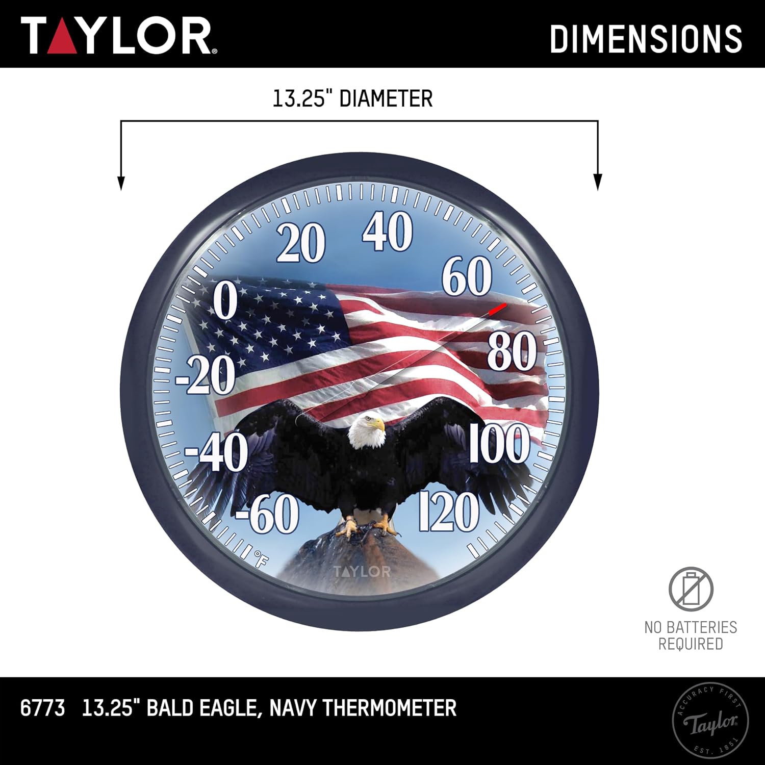 Taylor Bald Eagle Indoor Outdoor Dial Thermometer, Easy to Read Wall Decor for Patio, Pool, Yard, Garden or Garage, 12x14-inch, Charcoal Bezel