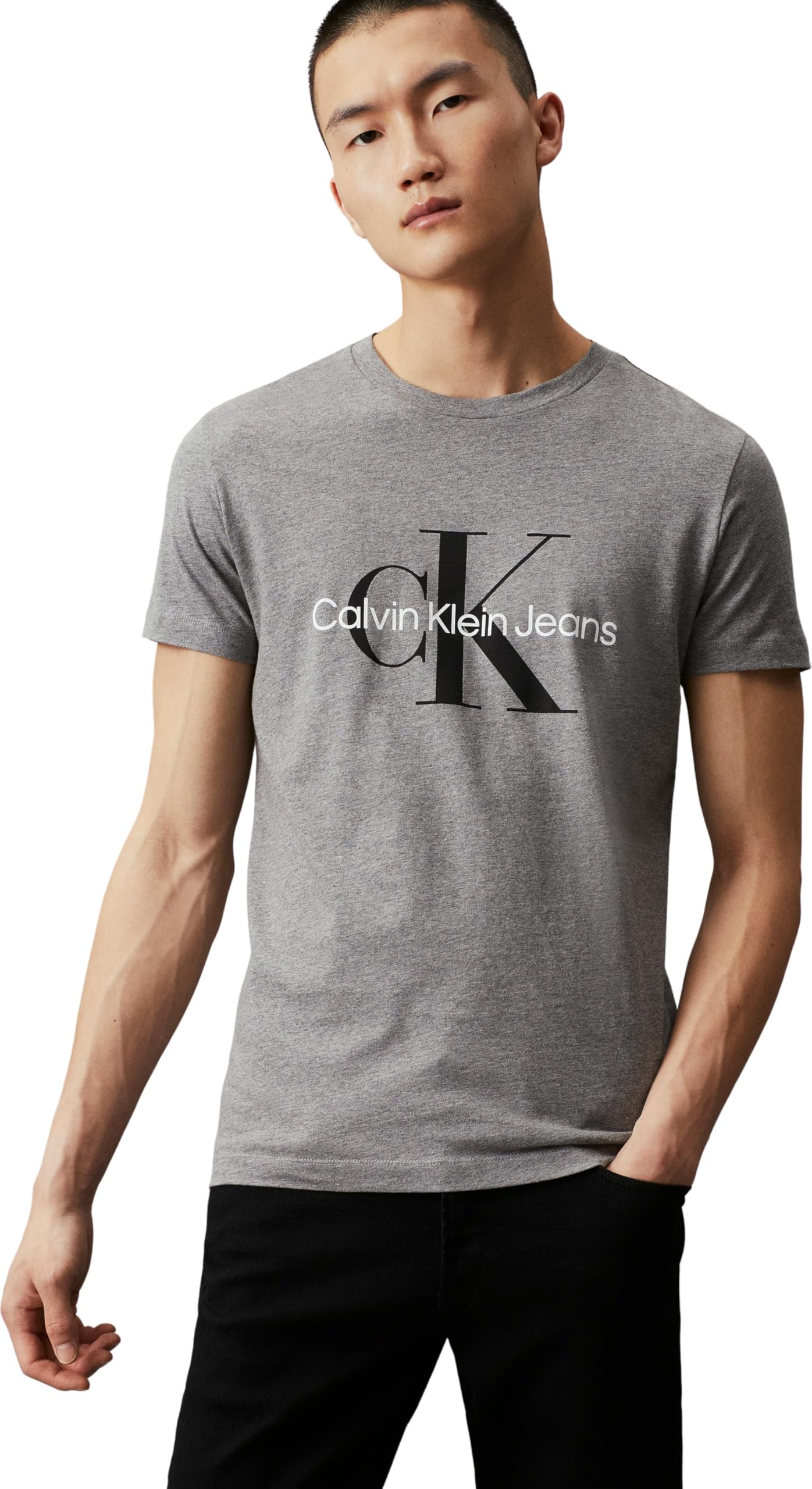 Calvin Klein Jeans Men's Core Monologo Slim Tee J30j320935 S/S T-Shirts, Grey, XXL