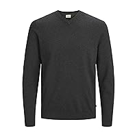 JACK & JONES Jjebasic Knit V-Neck Noos Felpa Uomo, Grigio Dark Grey Melange
