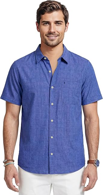 Izod Mens Luxury Classics Short Sleeve Solid Button Down Shirt