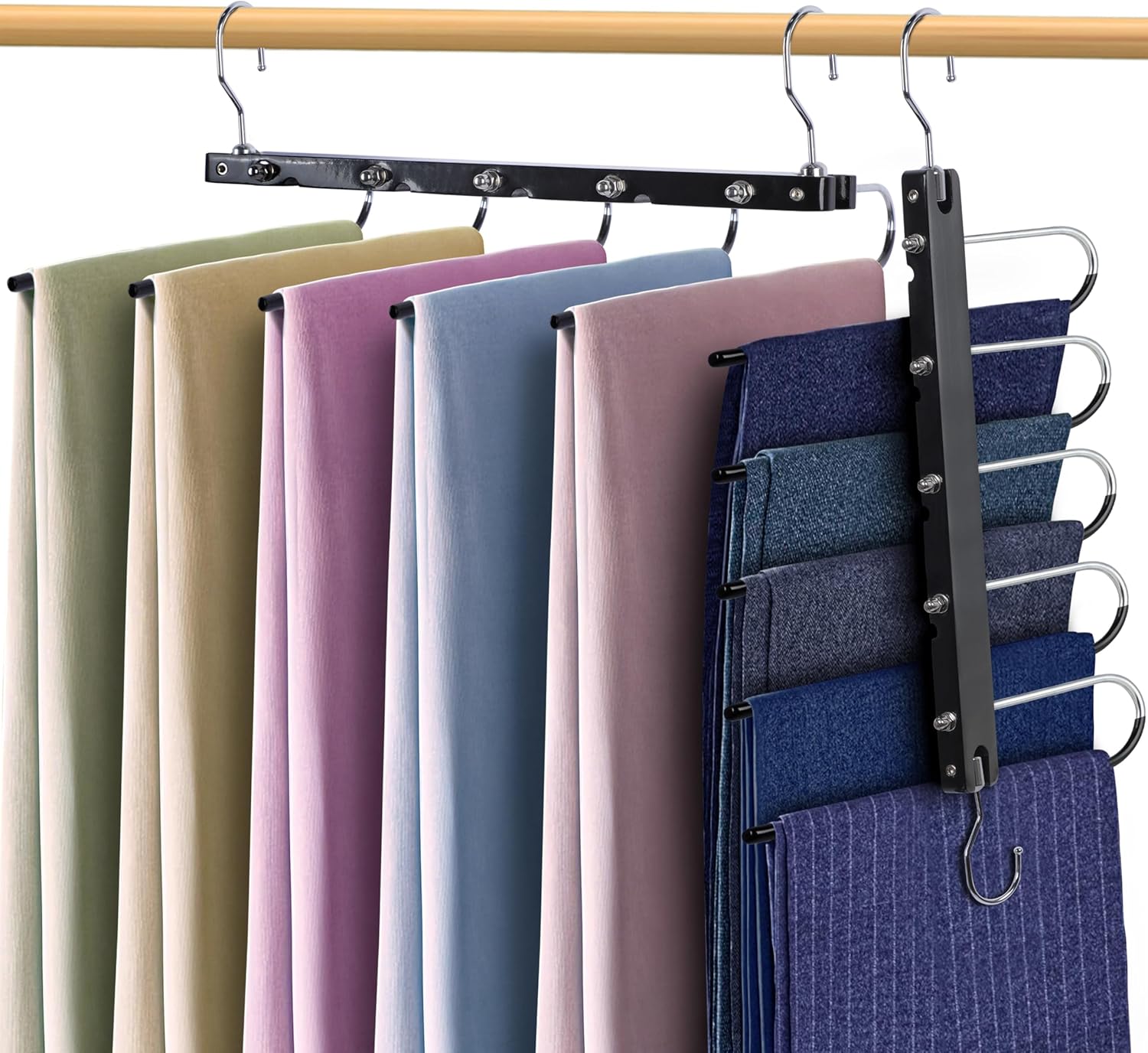 Whitmor 省スペースパンツハンガー 折りたたみ式 5段クローゼットオーガナイザー 360度回転フック&amp;伸縮ロッド付き