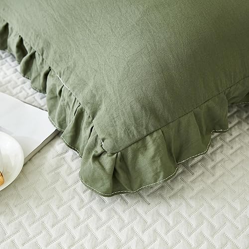 Miniatura 7 de Funda de almohada corporal verde oliva Shabby Chic - Funda de almohada de 20 x 54 pulgadas de largo con decoración de flecos con volantes