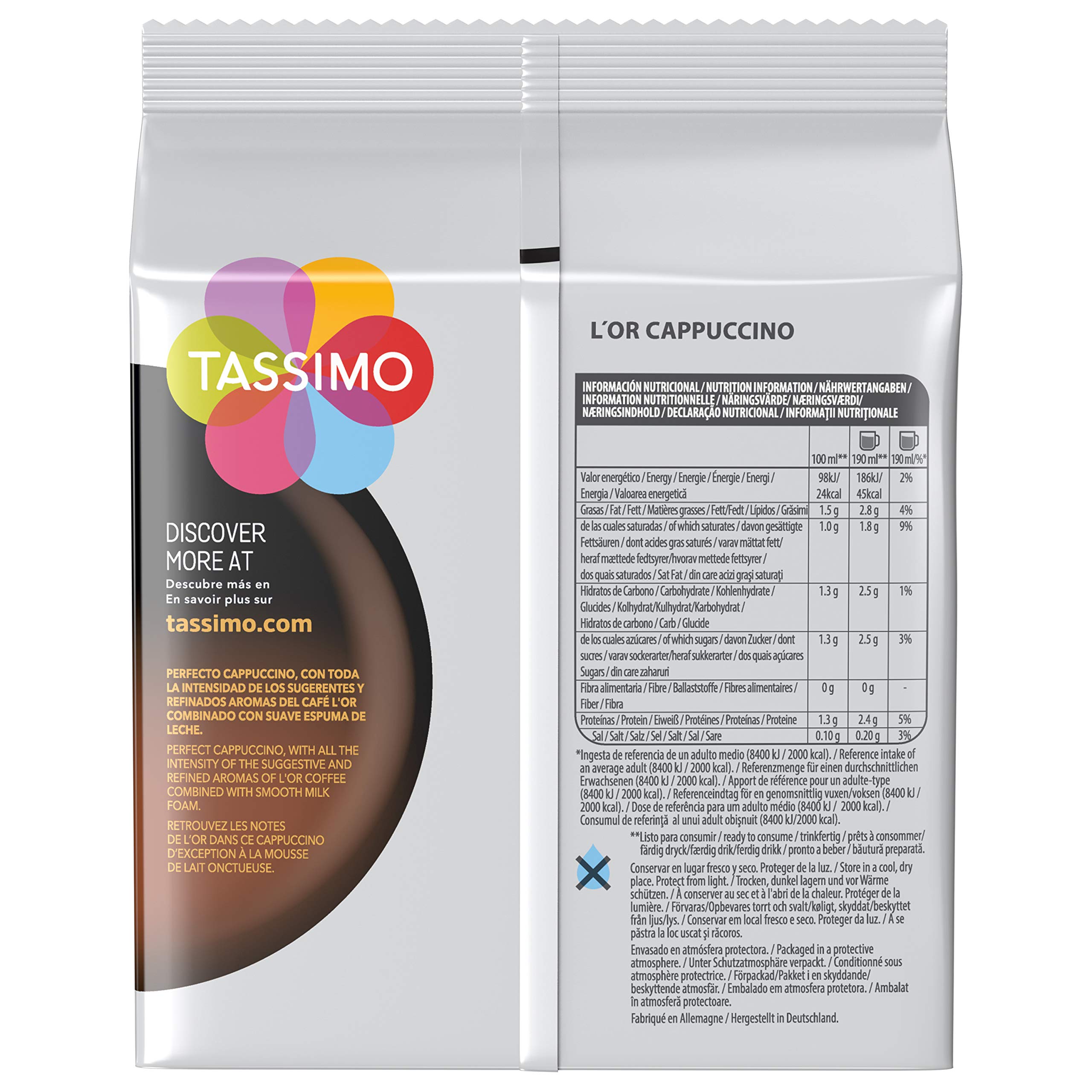 TASSIMO L'Or Café Capuccino 5 paquetes de 8 unidades: Total 40 unidades + Marcilla Café con Leche 5 paquetes de 16 cápsulas: Total 80 unidades