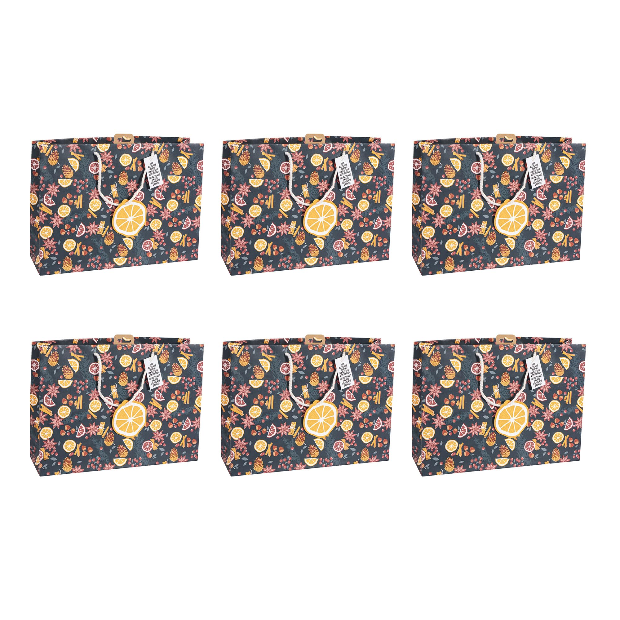 Clairefontaine X-32778-6Cpack - Pack of 6 White Kraft Gift Bags- Shopping - 37,3x11,8x27,5cm - 210g - Motif: Citrus fruits - packaging, ideal for games, Puzzles