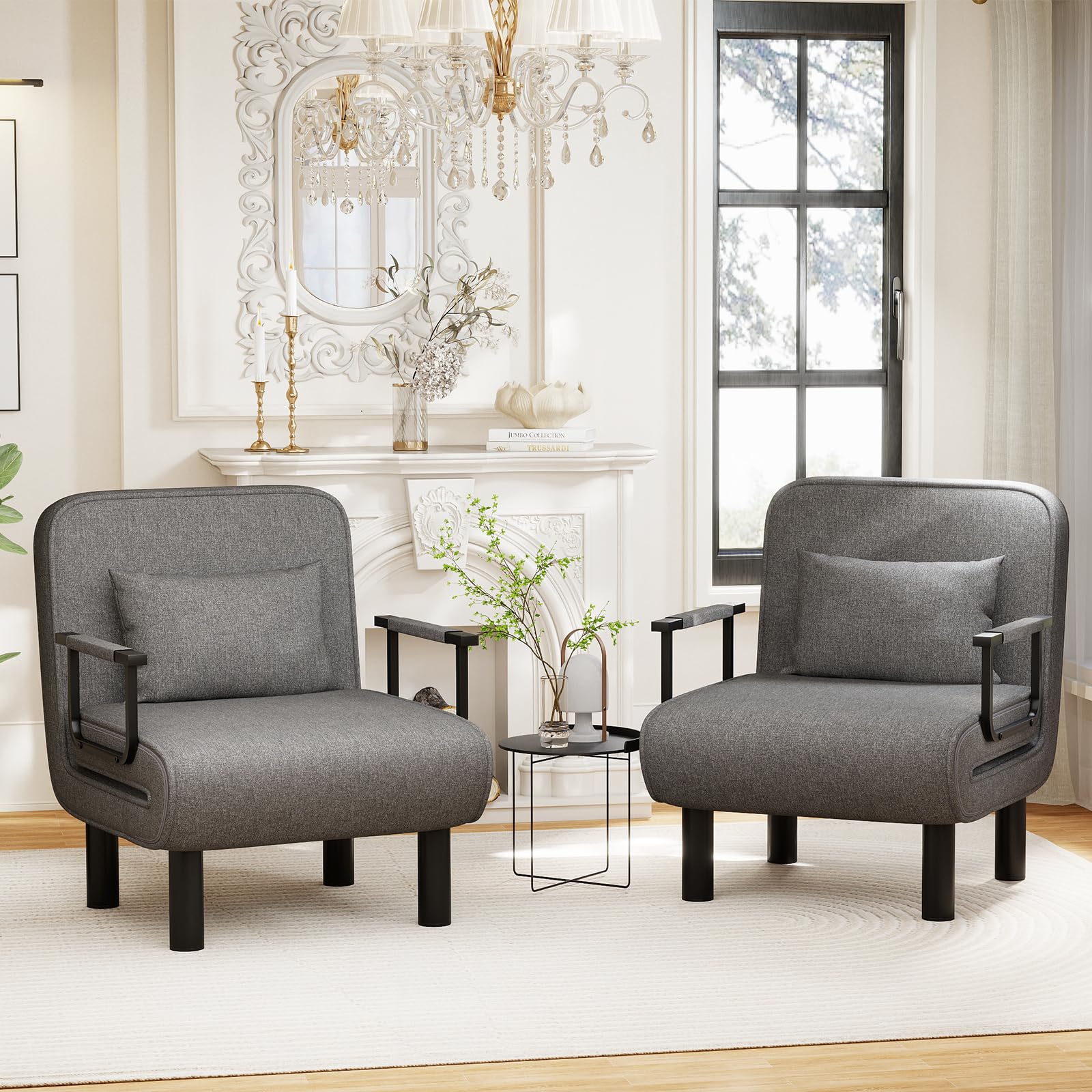 Schlafsessel 4 in 1 mit Bettfunktion, Gästebettfür, Schlafsofa mit Bettfunktion, Sessel mit Schlaffunktion mit Verstellbar Rückenlehne für Schlafzimmer Wohnzimmer Balkon, Dunkelgrau