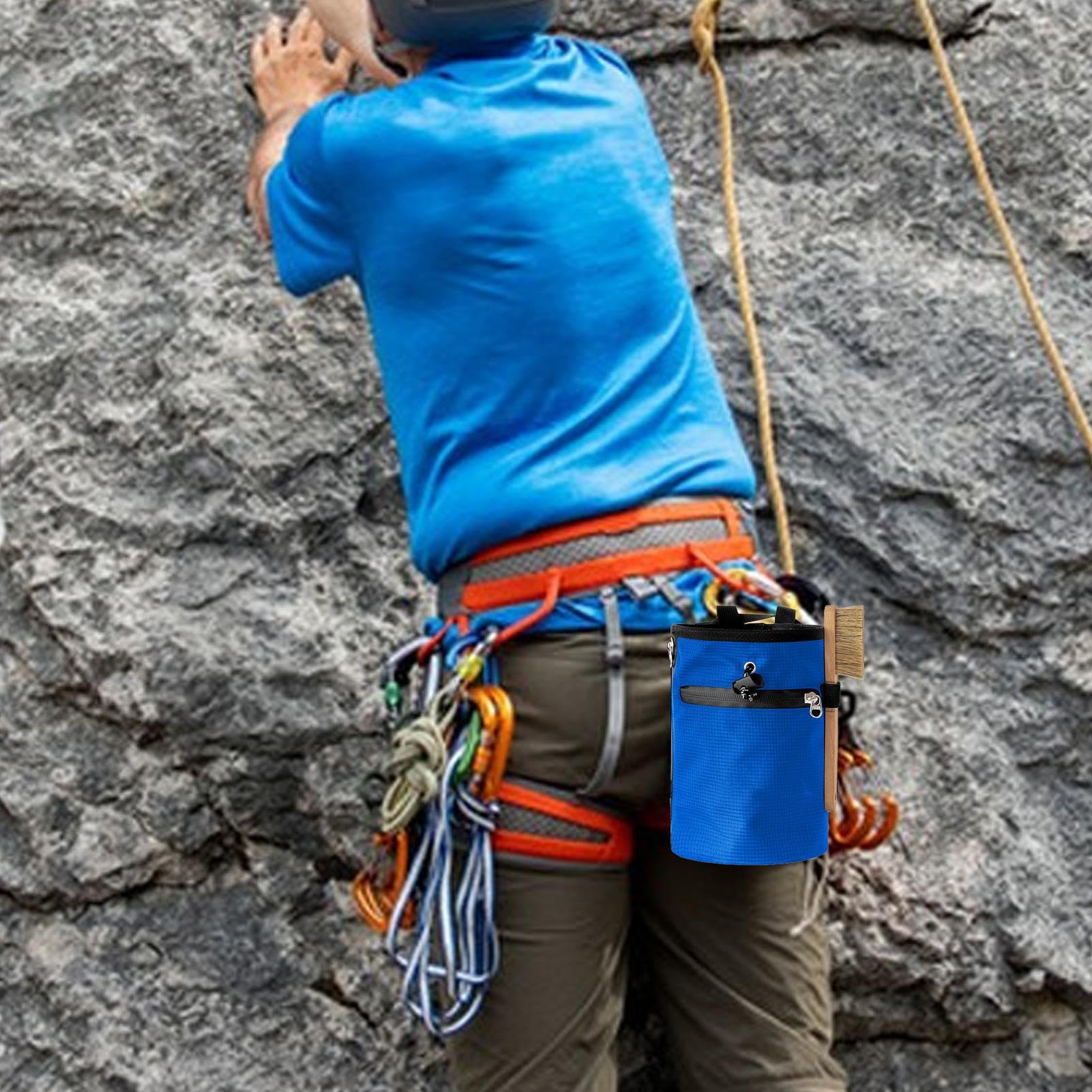 Magnesia-tas voor het klimmen van gymnastiek, gewichtheffen, krijttas met achterzak met ritssluiting en verstelbare riem (zwart