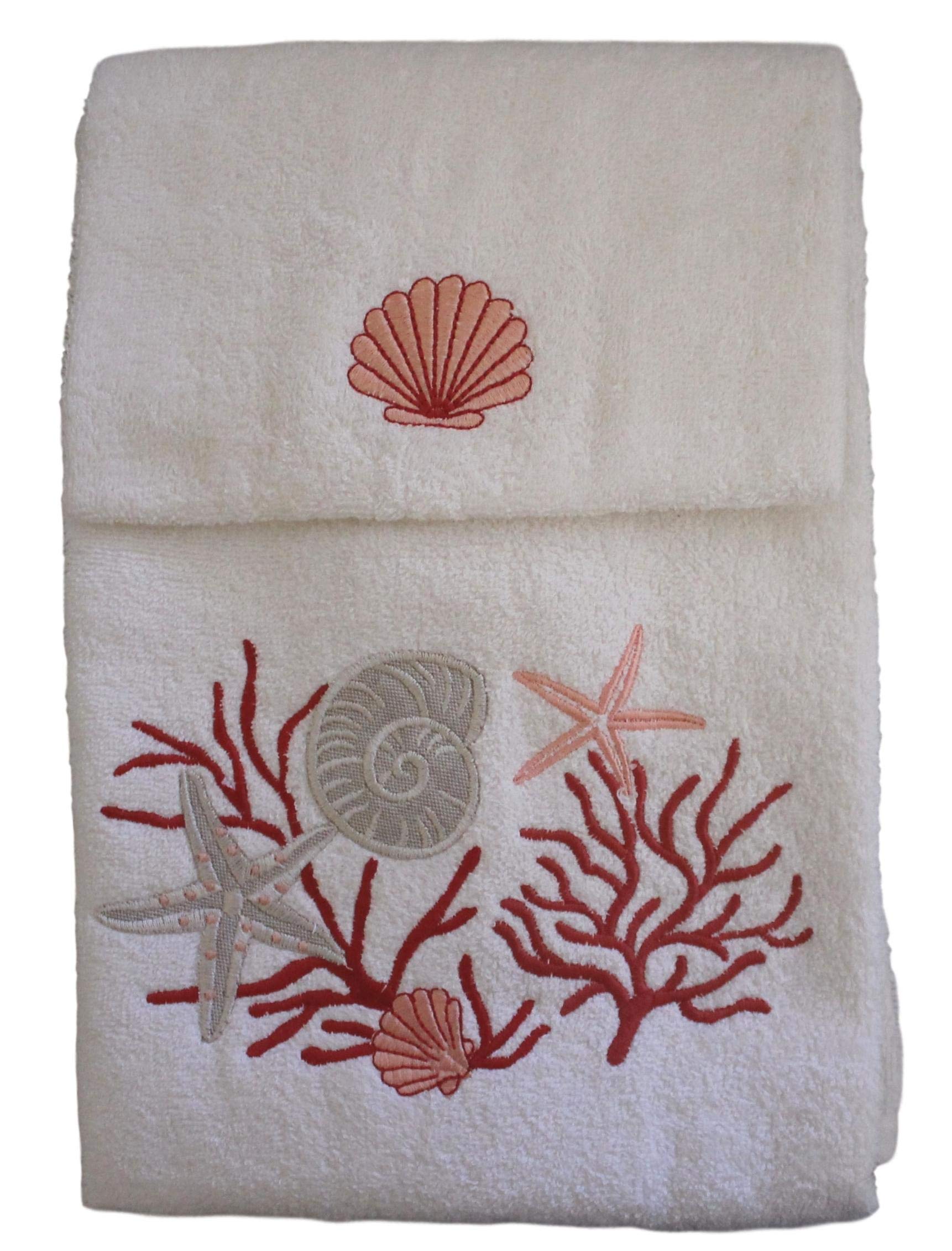 RICAMI FIORENTINI BALDI Coppia Spugna con Ricamo Conchiglie Cotone 100% Made in Italy (Rosso)