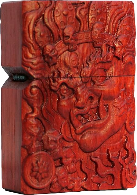 Natural Huanghuali Rosewood Carving Lighter Outer Casing for Zippo Module (Mahakala Wrathful Deity)