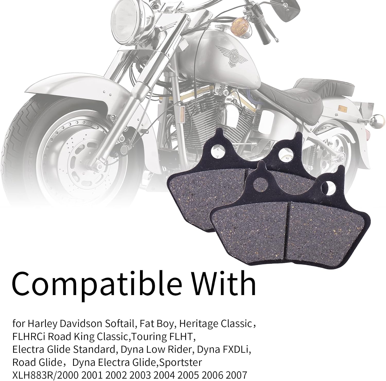 Front and Rear Brake Pads for Harley Davidson Softail, Fat Boy, Heritage Classic，FLHRCi Road King Classic,Touring FLHT, Road Glide，Dyna Electra Glide,Sportster XLH883R/2000-2007