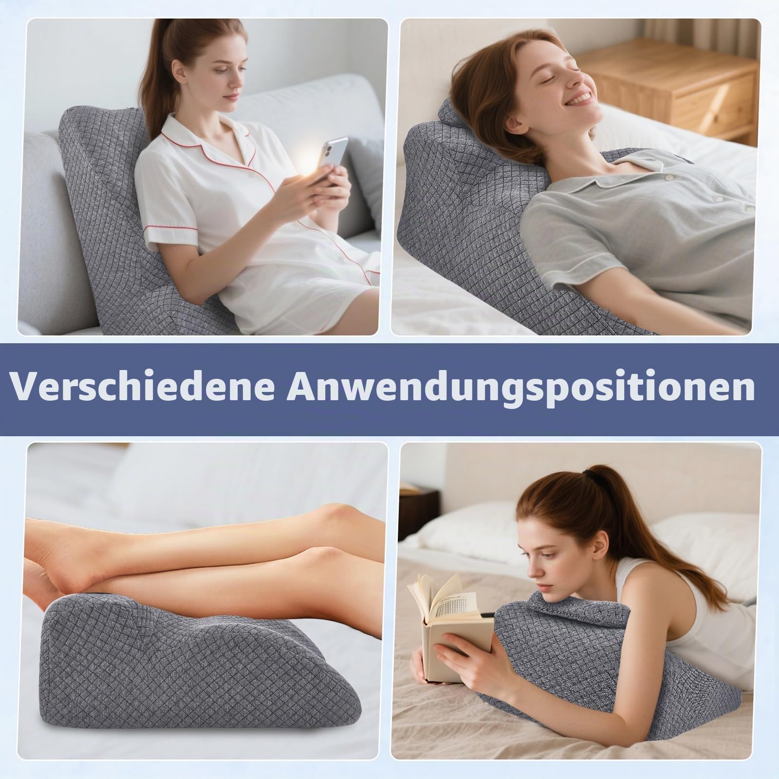 Lendenkissen Kissen für Paare, Keilkissen Lesekissen mit Memory Foam, Rücken Hals Beine Kissen Memory Schaum Ergonomisches, Multifunktionales für Paare Bett und Sofa, Schlafen, Lesen, Sitzen