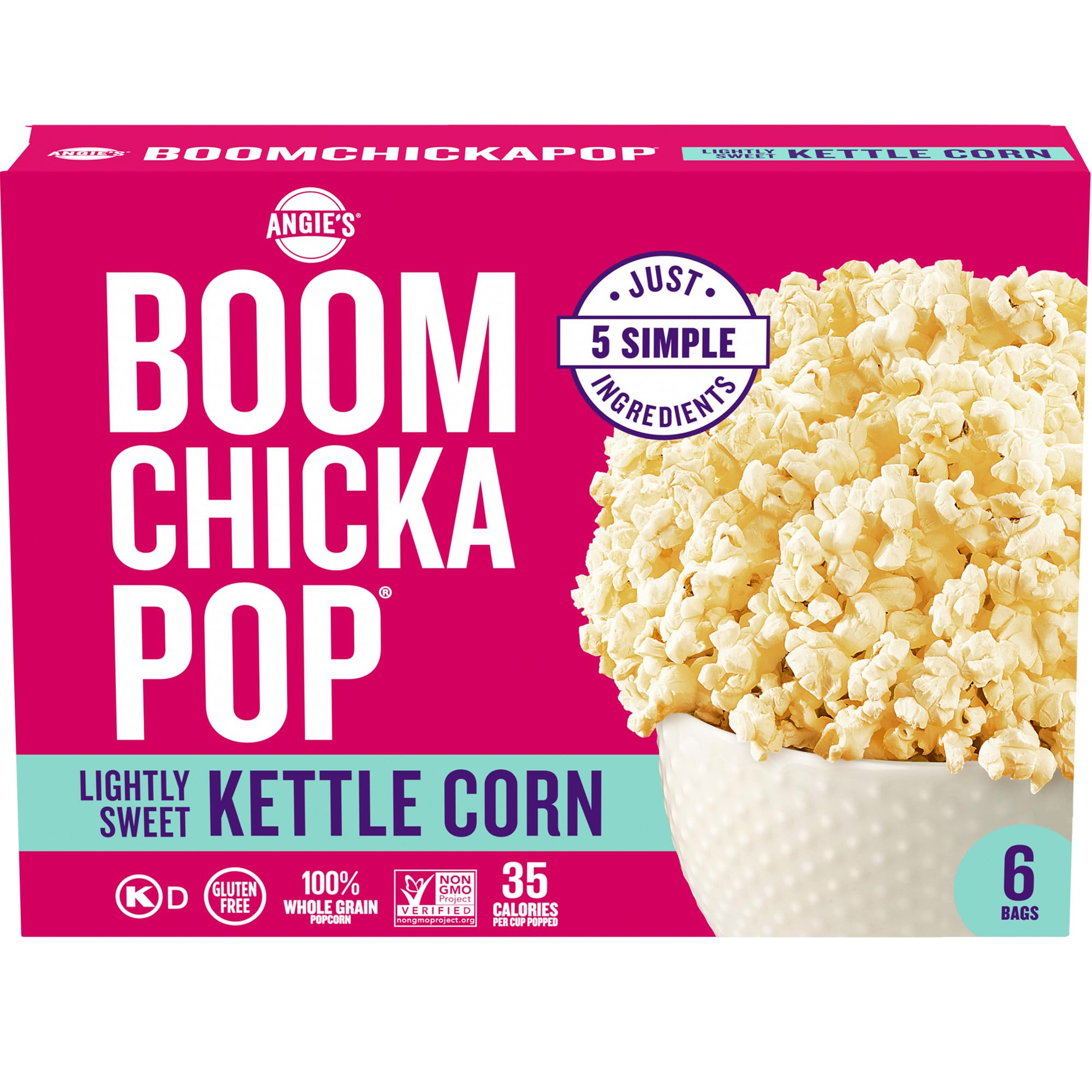 Angie's BOOMCHICKAPOP Lightly Sweet Kettle Corn Microwave Popcorn, (6) 3.29 oz. bags