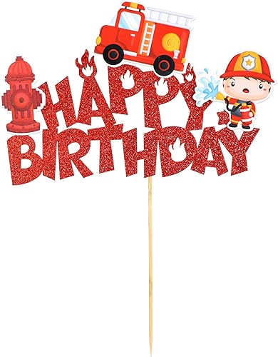 Miniatura 10 de Gyufise Decoración para pastel de cumpleaños con purpurina para bomberos, camión de bomberos, bomberos, pasteles, tema de baby shower, niños, fiesta