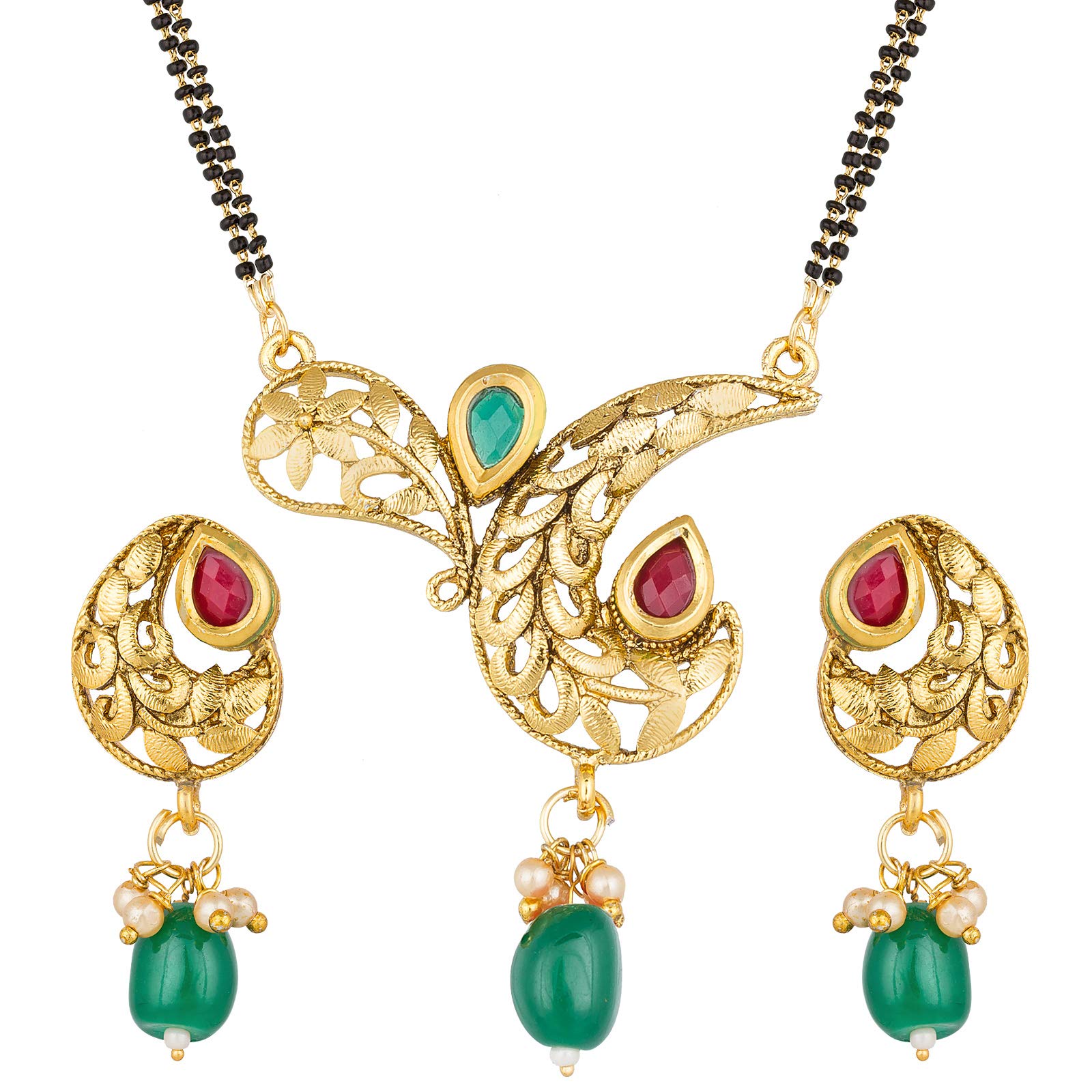 Latest Fashion Traditional Stylish Design Gold Plated and American Diamond Mangalsutra for Women (Golden) (DT1819MS)-image-43