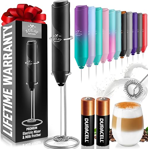 Miniatura 171 de Zulay - Potente espumador de leche con 4 pilas Duracell incluidas, manual, potente espumador de leche para capuchino, frappé, matcha y crema de