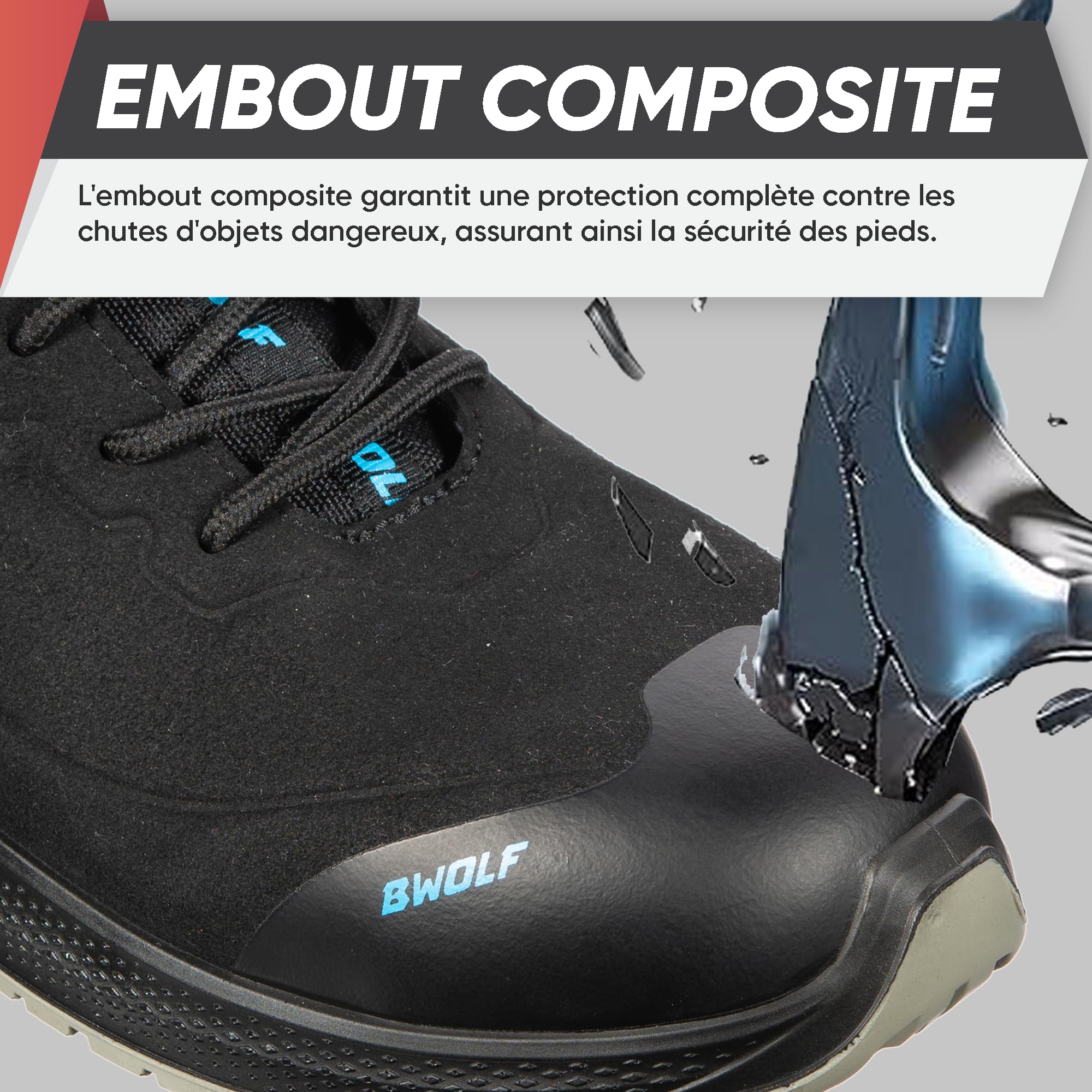 BWOLF Noir S3S Chaussures de Sécurité Homme S3 ESD – Embout Composite, Semelle Kevlar, Antidérapantes & Imperméables à l’Huile – Chaussures de Travail Noires S3S