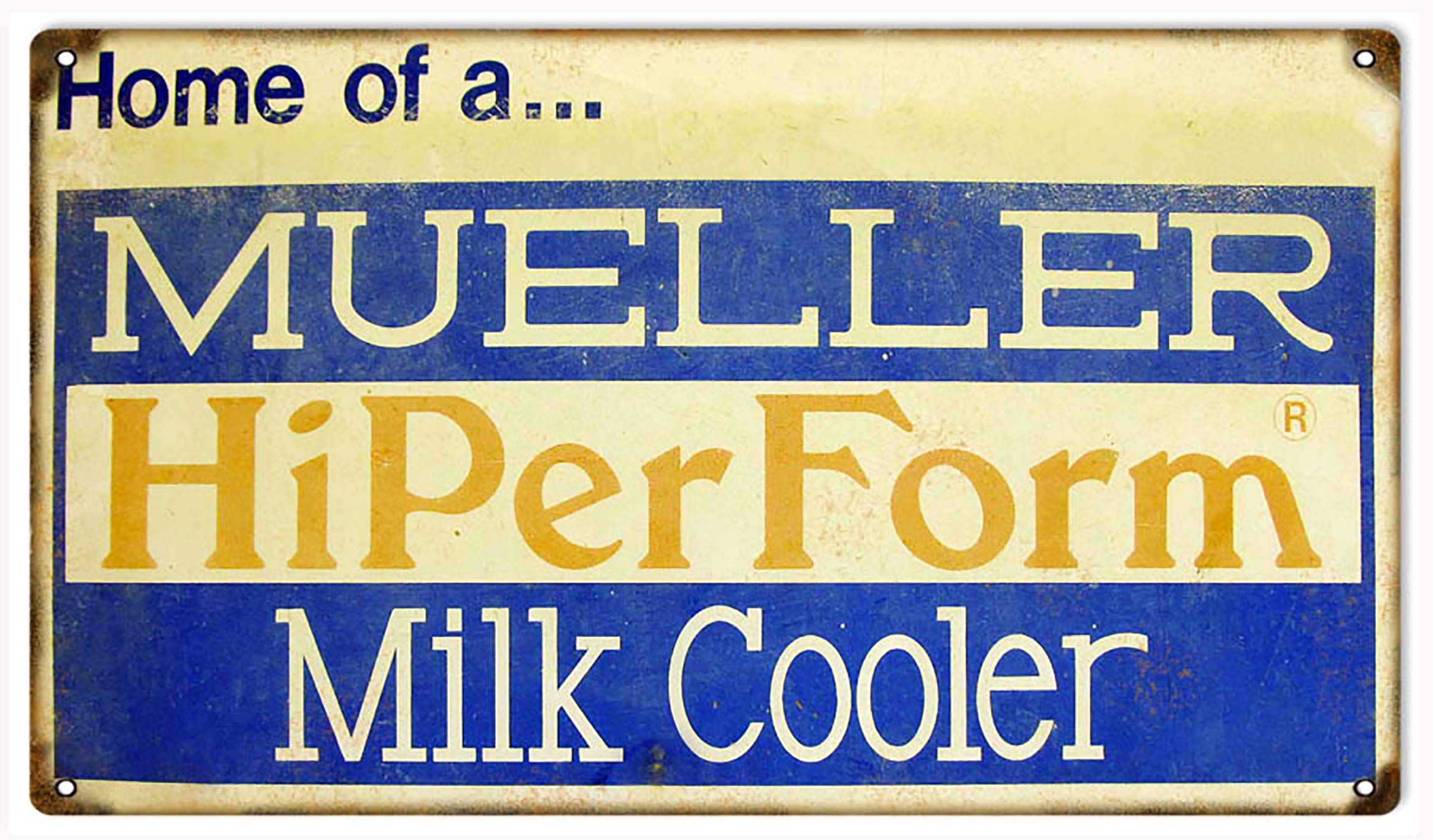ILYIBGO Mueller Hi Perform Milk Cooler Country Sign Vintage Metal Tin Sign for Men Women,Wall Decor for Bars,Restaurants,Cafes Pubs,12x8 Inch