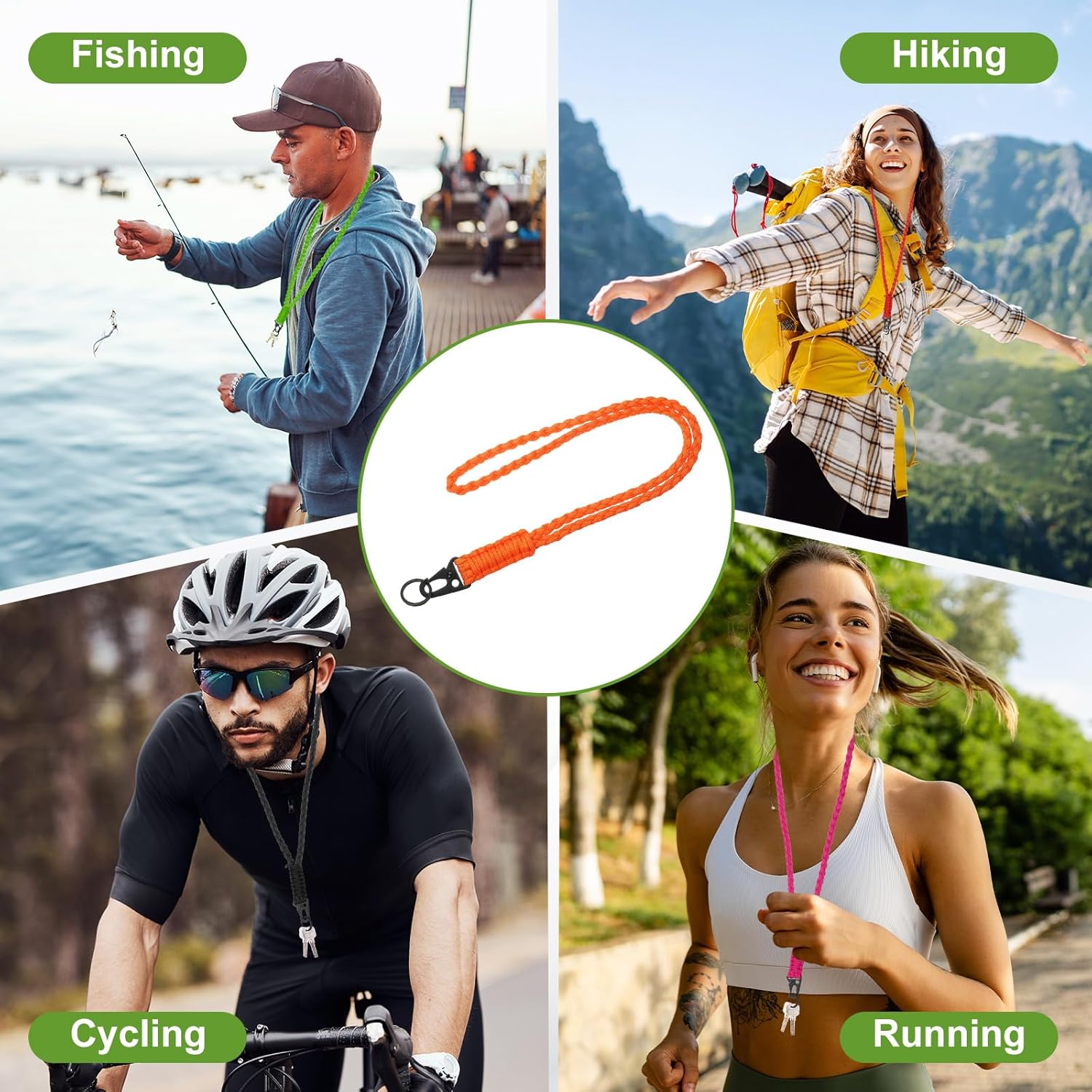 Paracord Lanyard, 550 Keychain Lanyard Heavy Duty Necklace Keychains Braided Wrist Strap for Men Women Outdoor Activity Survival Keys Whistle Rope ID Badges (3 Pack, Orange - Image 7