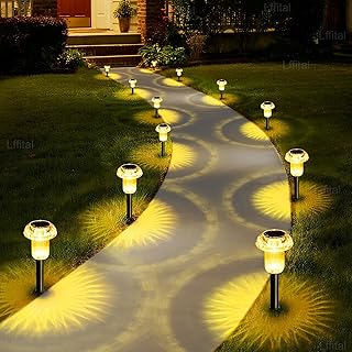 Solar Lights Outdoor 8 Pack Solar Pathway Lights Outdoor 3000K Warm White LED Waterproof Mushroom Lighting Stake for Outside, Yard, Garden, Path, Lawn, Driveway, Patio, Landscape Decorations