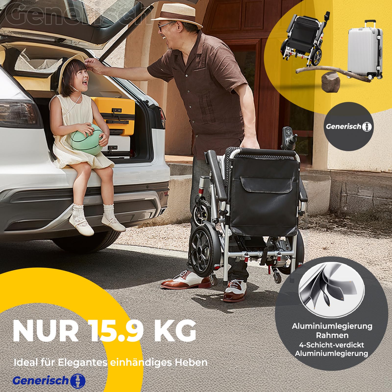 Silla de ruedas eléctrica plegable ligera con mando a distancia, 15,9 kg, motor de 400 W, alcance de 25 – 50 km, capacidad de carga de 150 kg, para personas mayores y discapacidades, viajes y todo