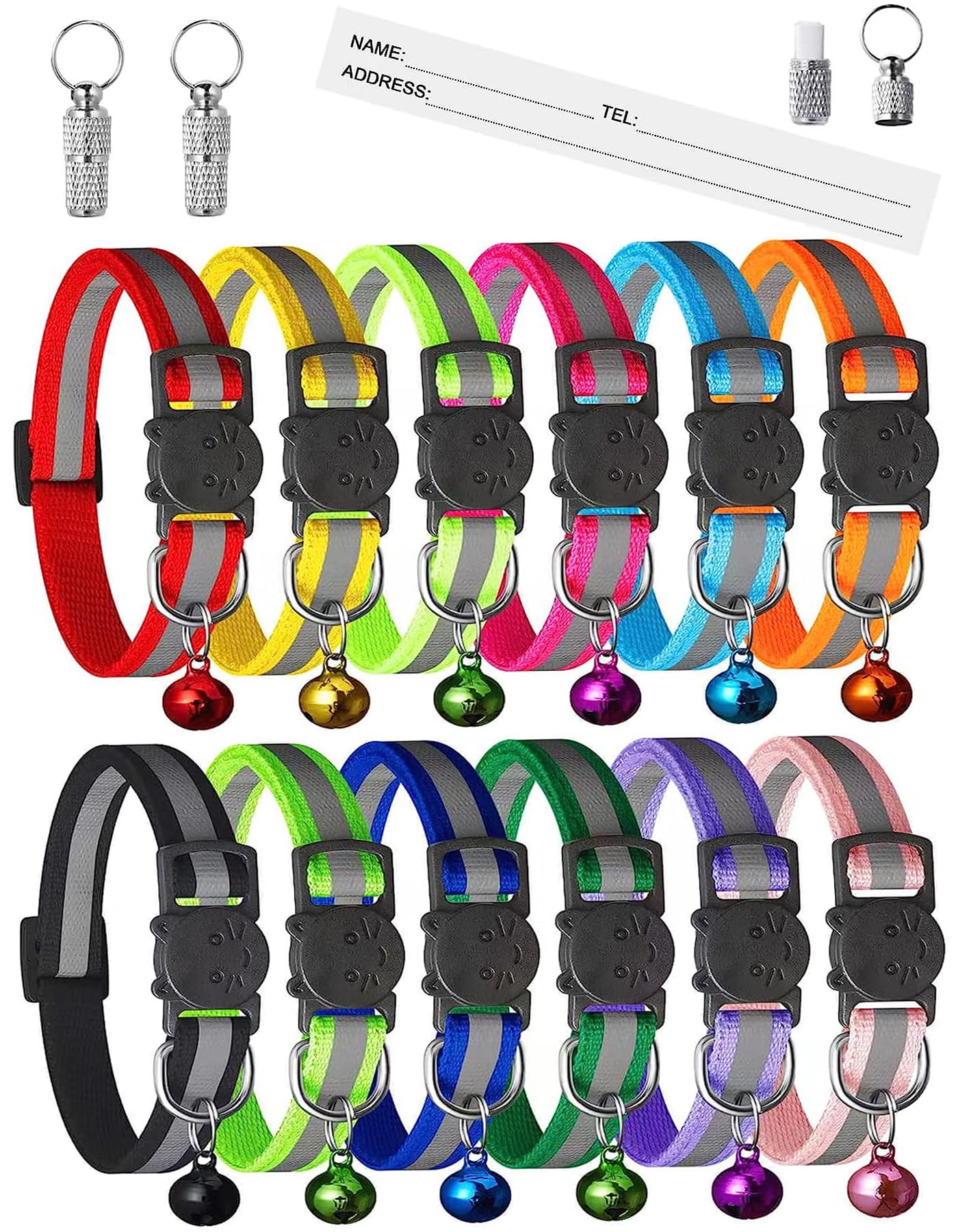 14 Pack Set Kitten Collars Breakaway with Bells,Reflective Safety Cat Collar,Ideal for Puppy, Girl Boy Cats,with Name Tag,Adjustable for Small Animal,Pet Supplies(12 Colors & 2 ID Tags)