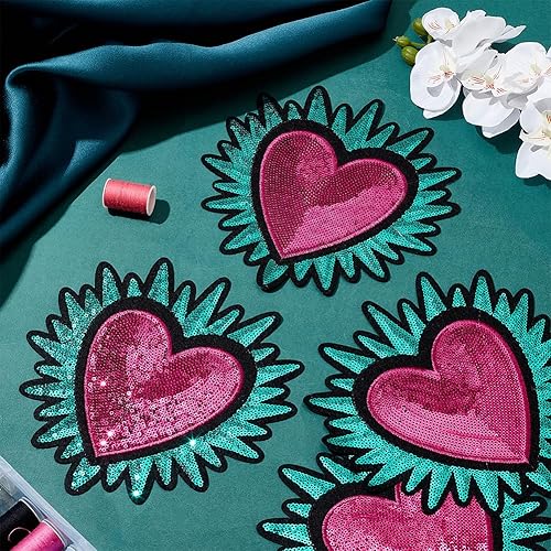 Vista 27 de INFUNLY 4 parches de cuentas de diamantes de imitación de ojo de corazón de 4.1 x 2.9 pulgadas, parches para coser en forma de corazón, hechos a