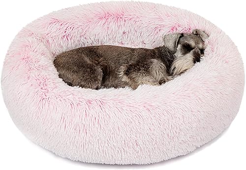 Miniatura 12 de Friends Forever Cama para perros en forma de dona, de piel sintética, mullida, relajante, para perros pequeños, suave y afelpada, antiansiedad, sofá