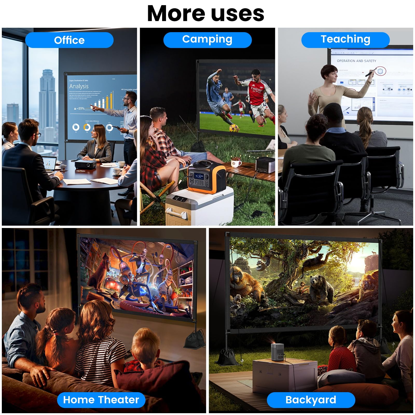 120inch Projector Screen with Stand: Portable Projector Screen Outdoor Indoor Front/Rear16:9 4K HD with Carry Bag, Sandbag - Lightweight Movie Screen for Backyard, Camping, Theater - 5
