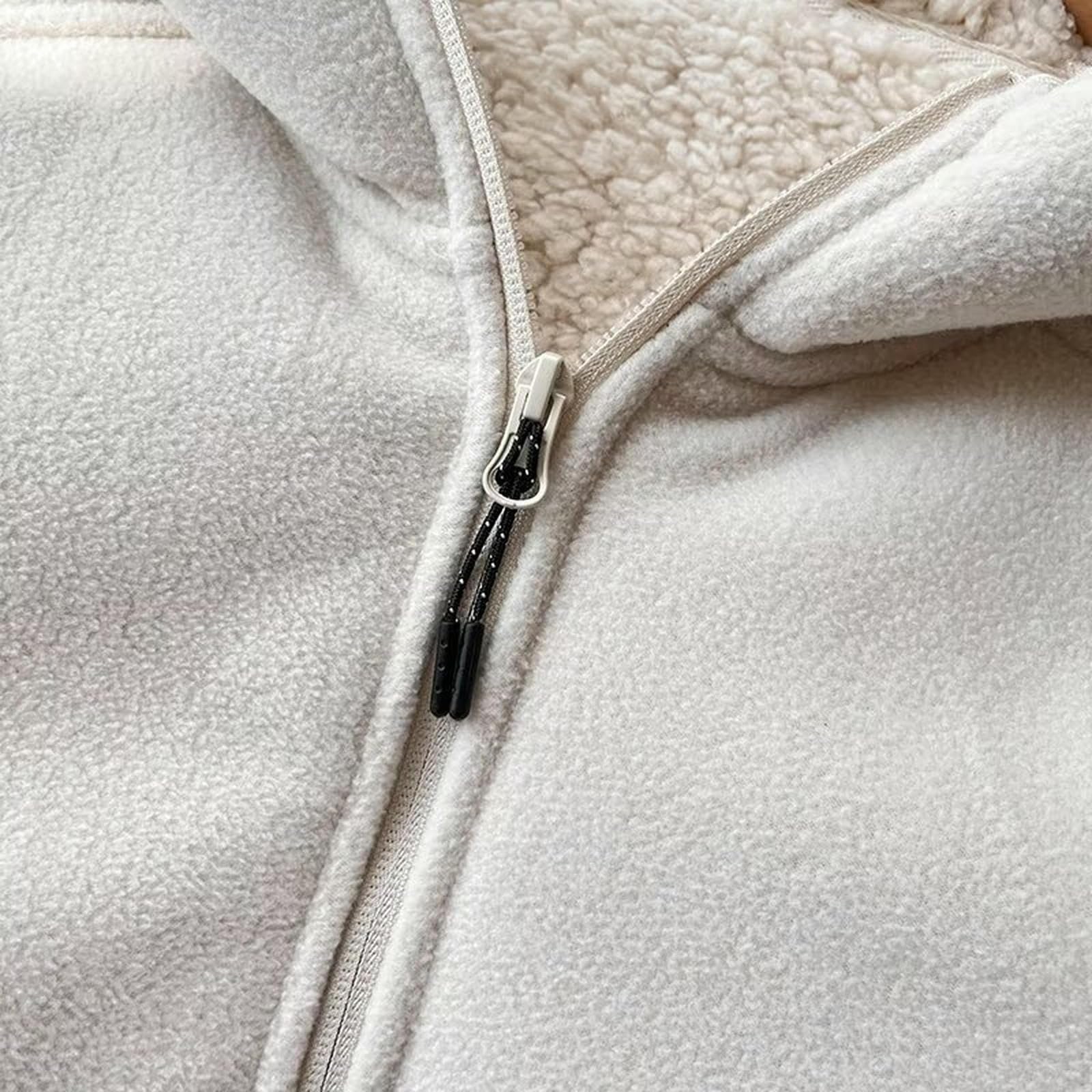 Maglione Dolcevita da Donna Pile con Zip Intera-Bianco Sporco-XL