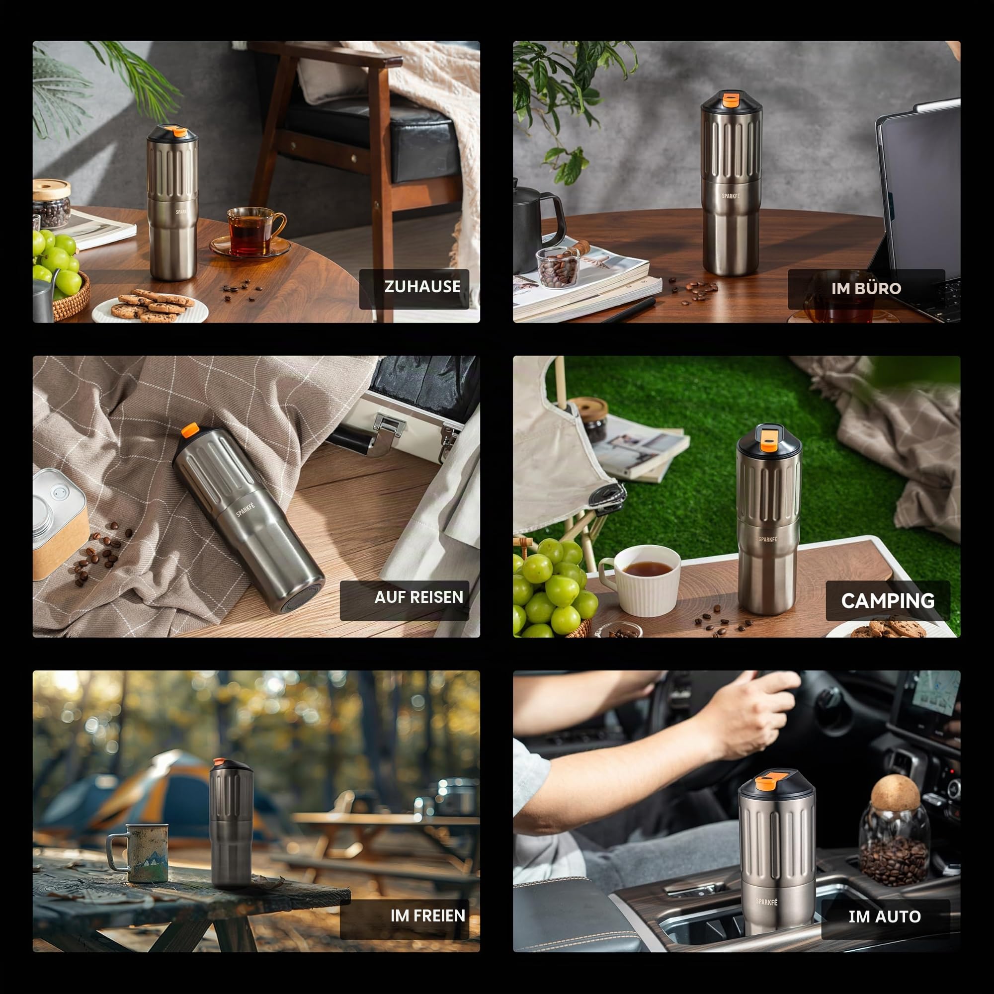 Tragbare Pour Over Kaffeemaschine, wiederaufladbare elektrische Mühle mit konischem Frässtift aus Edelstahl, integriertes Handbrüh-Set mit Edelstahlfilter & Reisebechern, für Camping, Outdoor