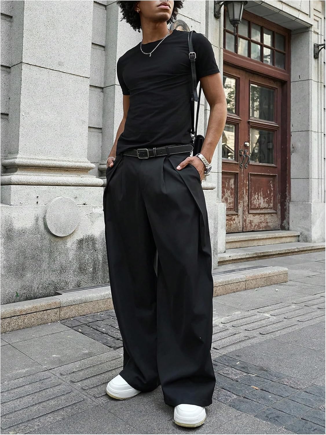 Verdusa Men's Wide Leg Dress Pants Business Casual Outfits Baggy Long Trousers with Pockets - Image 5