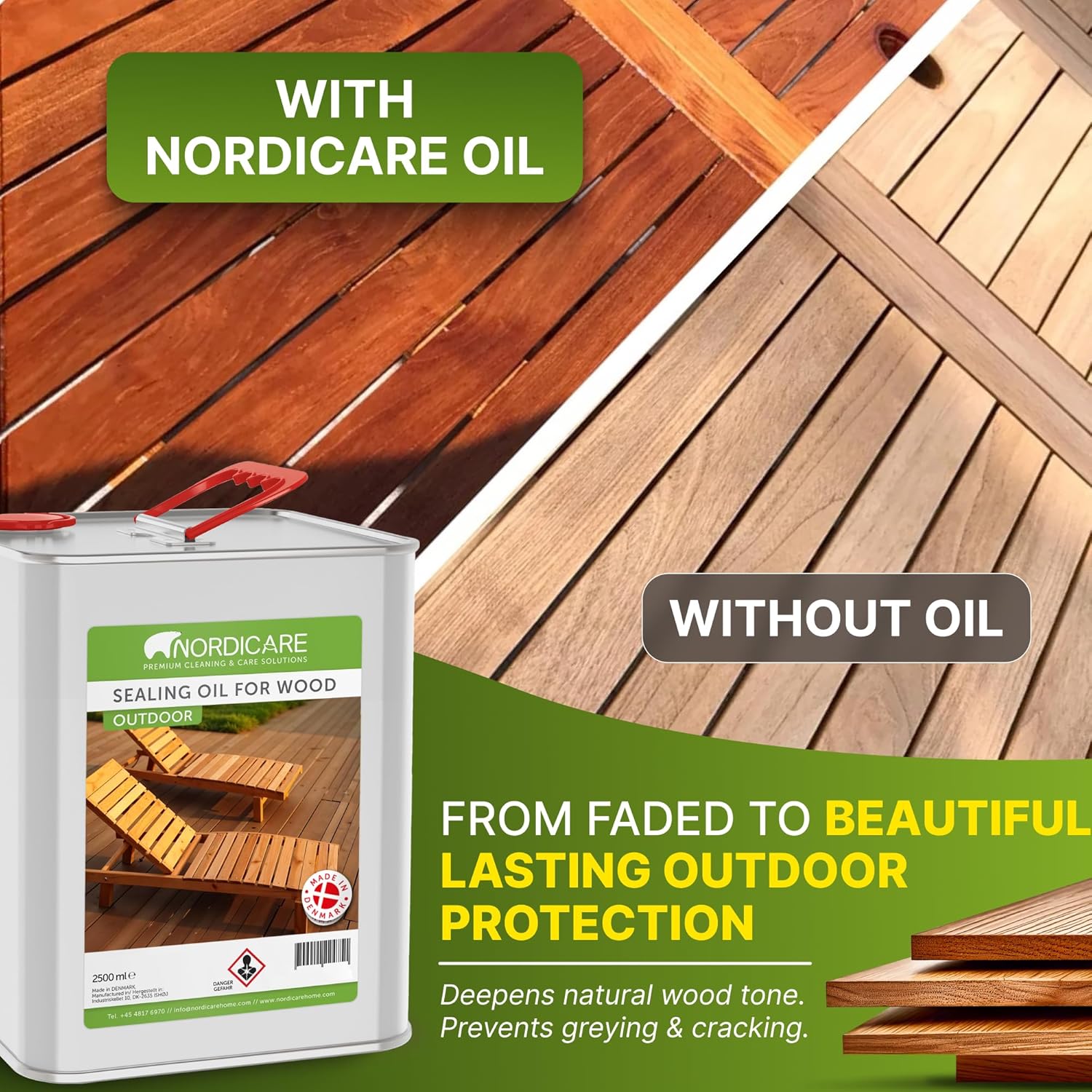 Nordicare Sealing Wood Oil for Outdoor Garden Furniture - Teak Oil for Wood Outdoor Furniture - Suitable for All Outdoor Types of Wood, for Wood Exterior Protection - Easy to Apply 84.5 Oz