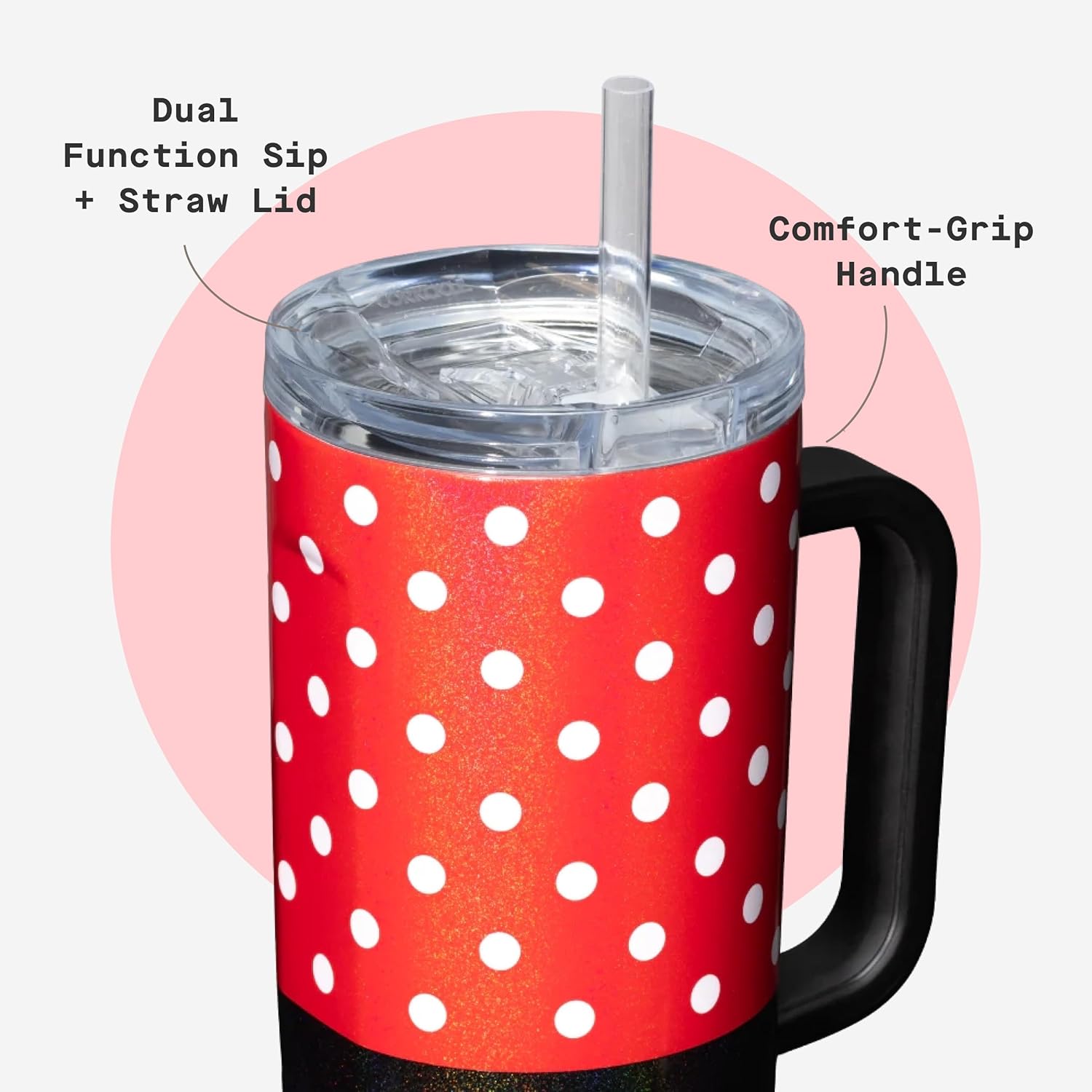 Corkcicle Cruiser Insulated Tumbler with Handle & Straw - Keeps Drinks Ice Cold - Triple-Insulated - Leakproof Travel Mug - BPA-Free - Summer Drinkware Gift - 40 oz, Minnie Mouse - Image 5