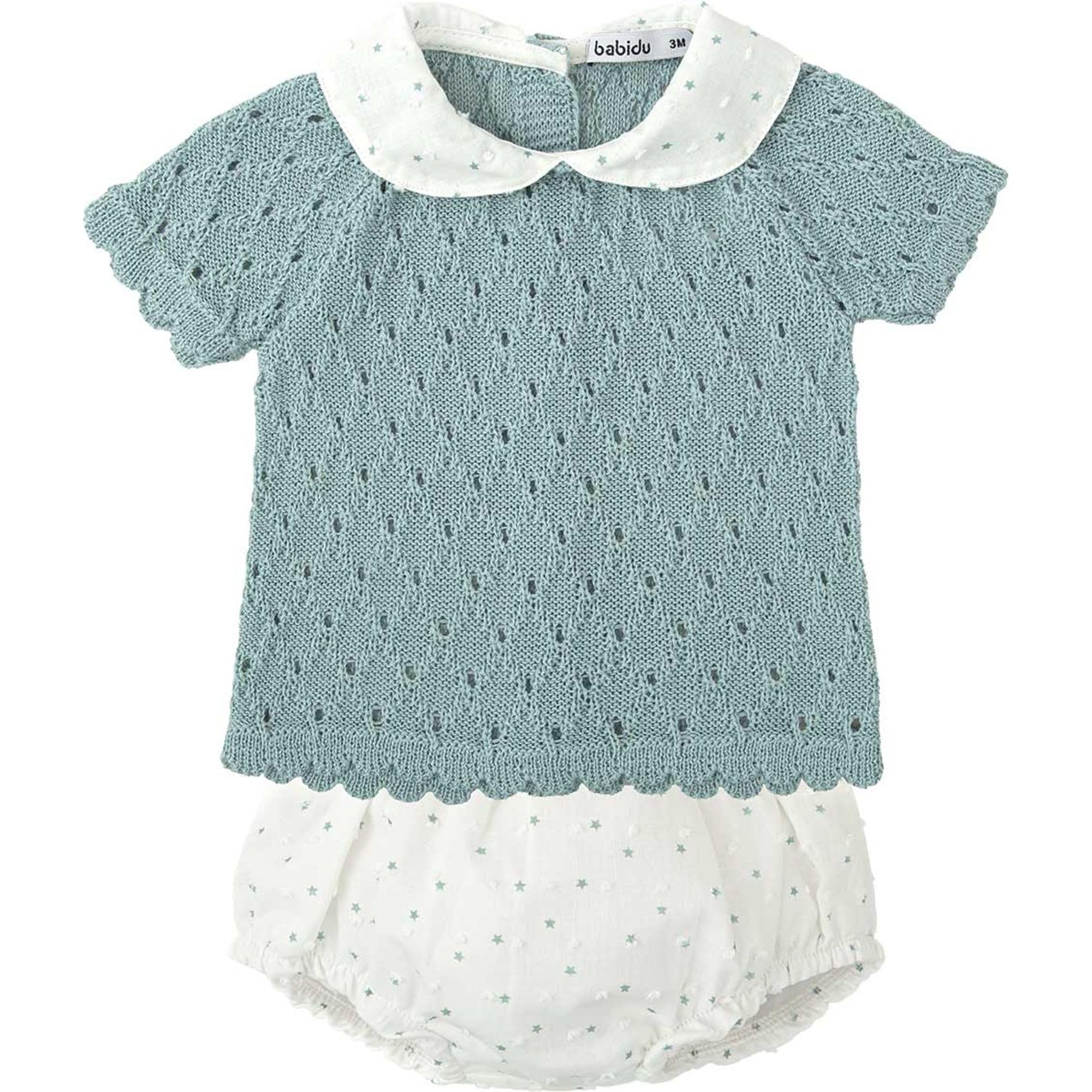 BABIDU Conjunto Niña con Ranita de Punto Calado y Camiseta de Manga Corta Unisex bebé