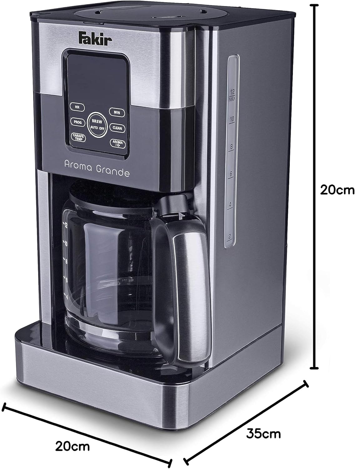 Fakir 9233001 Aroma Grande - Macchina da caffè con filtro in vetro, con display touch, indicatore del livello dellacqua, fino a 12 tazze, in acciaio inox argentato, 1000 Watt Fakir 9233001 Aroma Grande - Macchina da caffè con filtro in vetro, con display touch, indicatore del livello dellacqua, fino a 12 tazze, in acciaio inox argentato, 1000 Watt