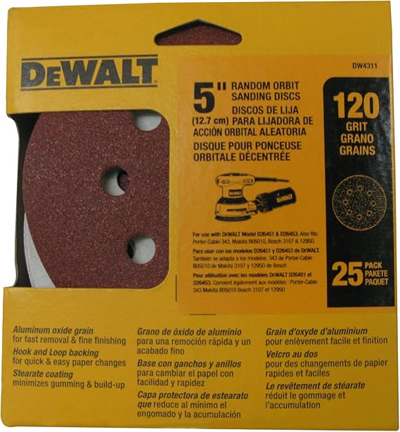 DEWALT DW4311 5Inch 8 Hole 120 Grit Hook and Loop Random Orbit